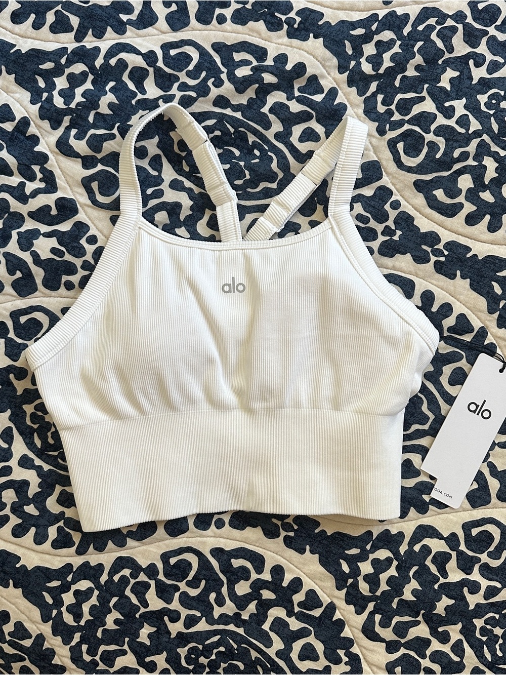 ALO Yoga Cream Ribbed Strappy Tank Bra